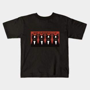 Never underestimate the power of a black cat. Black cats on a red background Kids T-Shirt